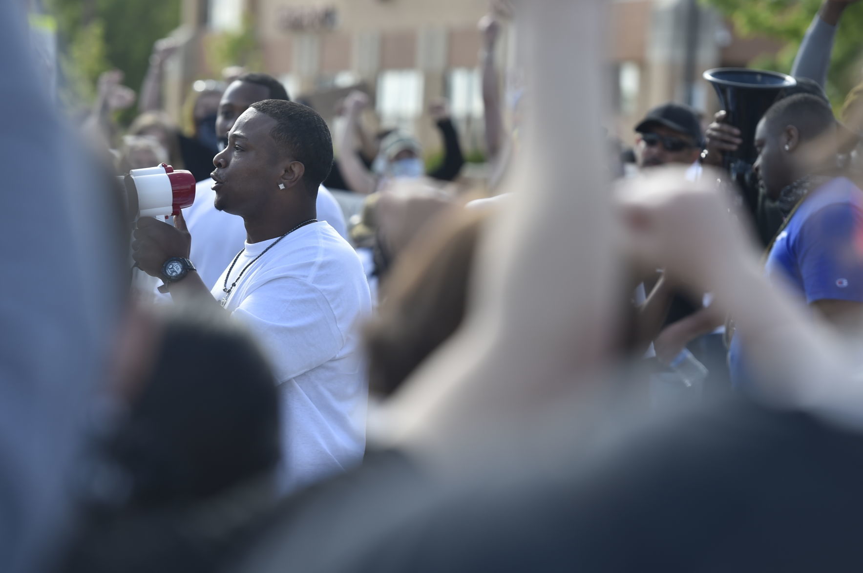Protest leader on the megaphone